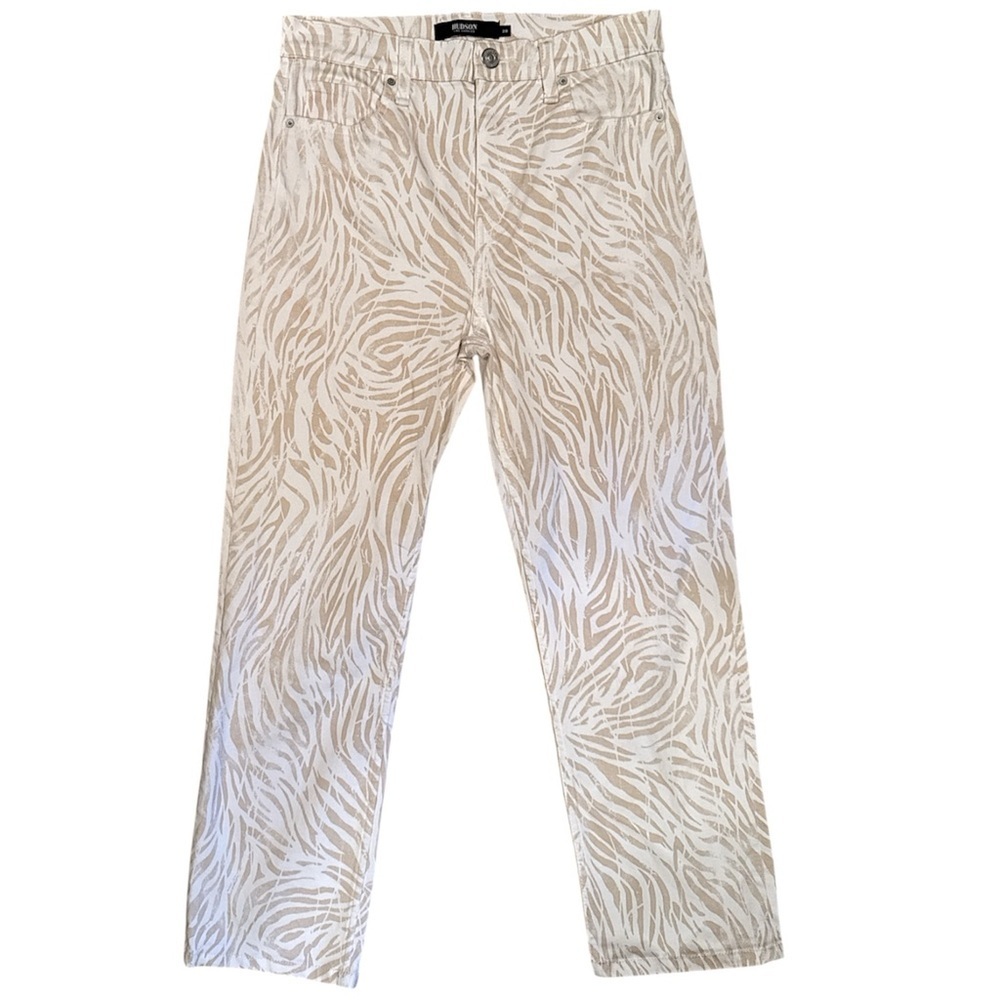 Hudson Distorted Zebra Holly Jeans Straight Leg Stretch Cream Tan Hi Waist Sz 28